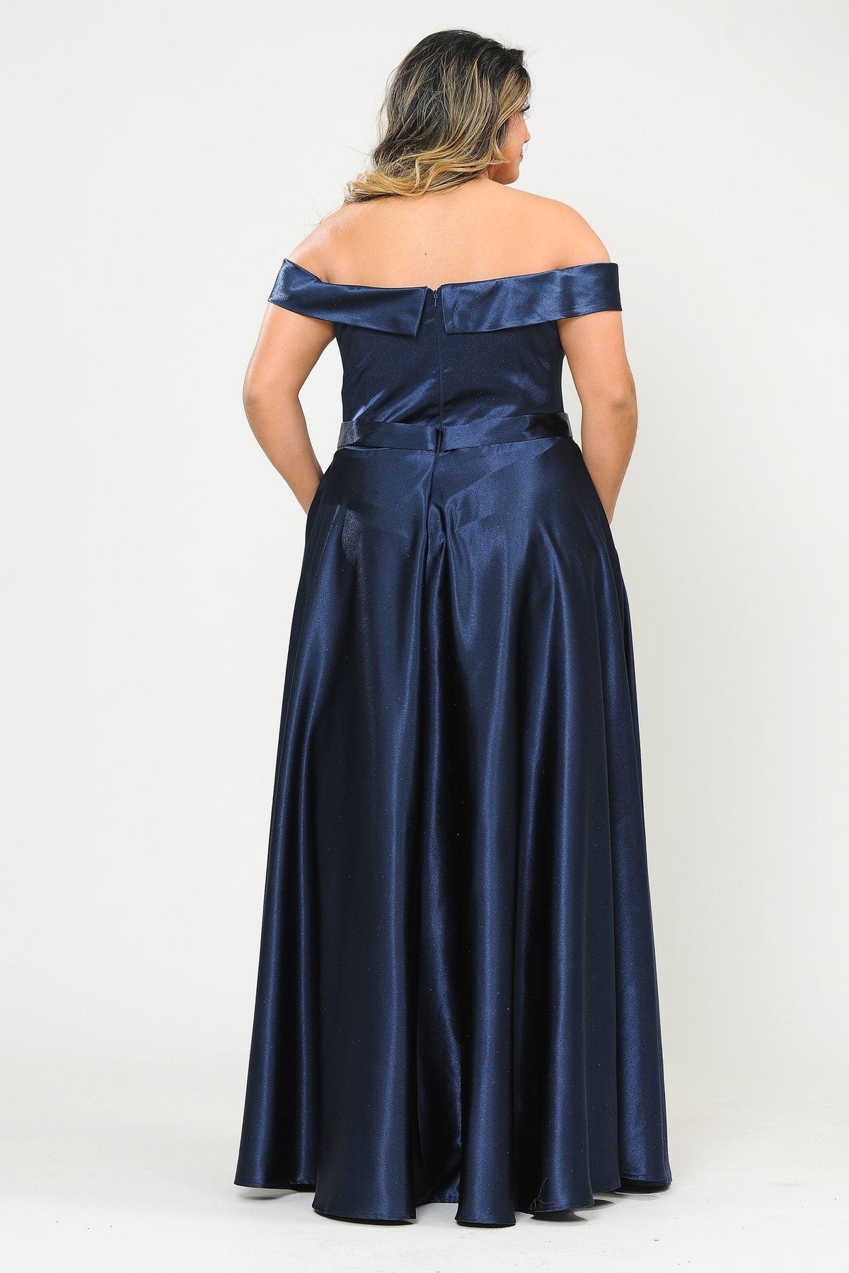 Poly USA W1058 Plus Size Long Off Shoulder Satin Dress