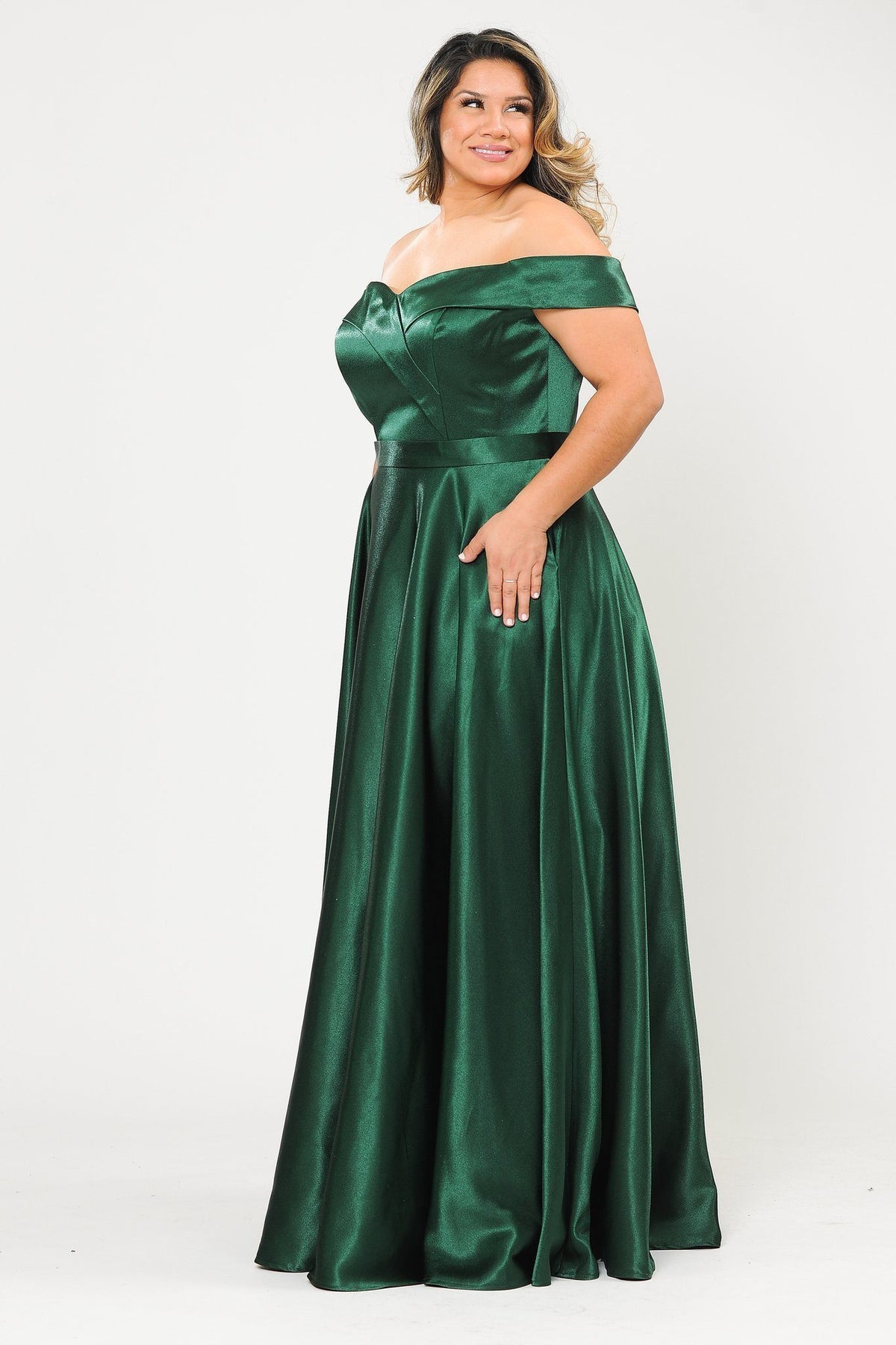 Poly USA W1058 Plus Size Long Off Shoulder Satin Dress