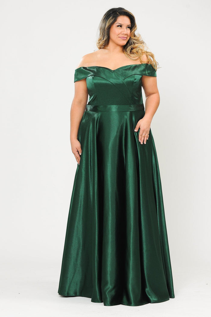 Poly USA W1058 Plus Size Long Off Shoulder Satin Dress
