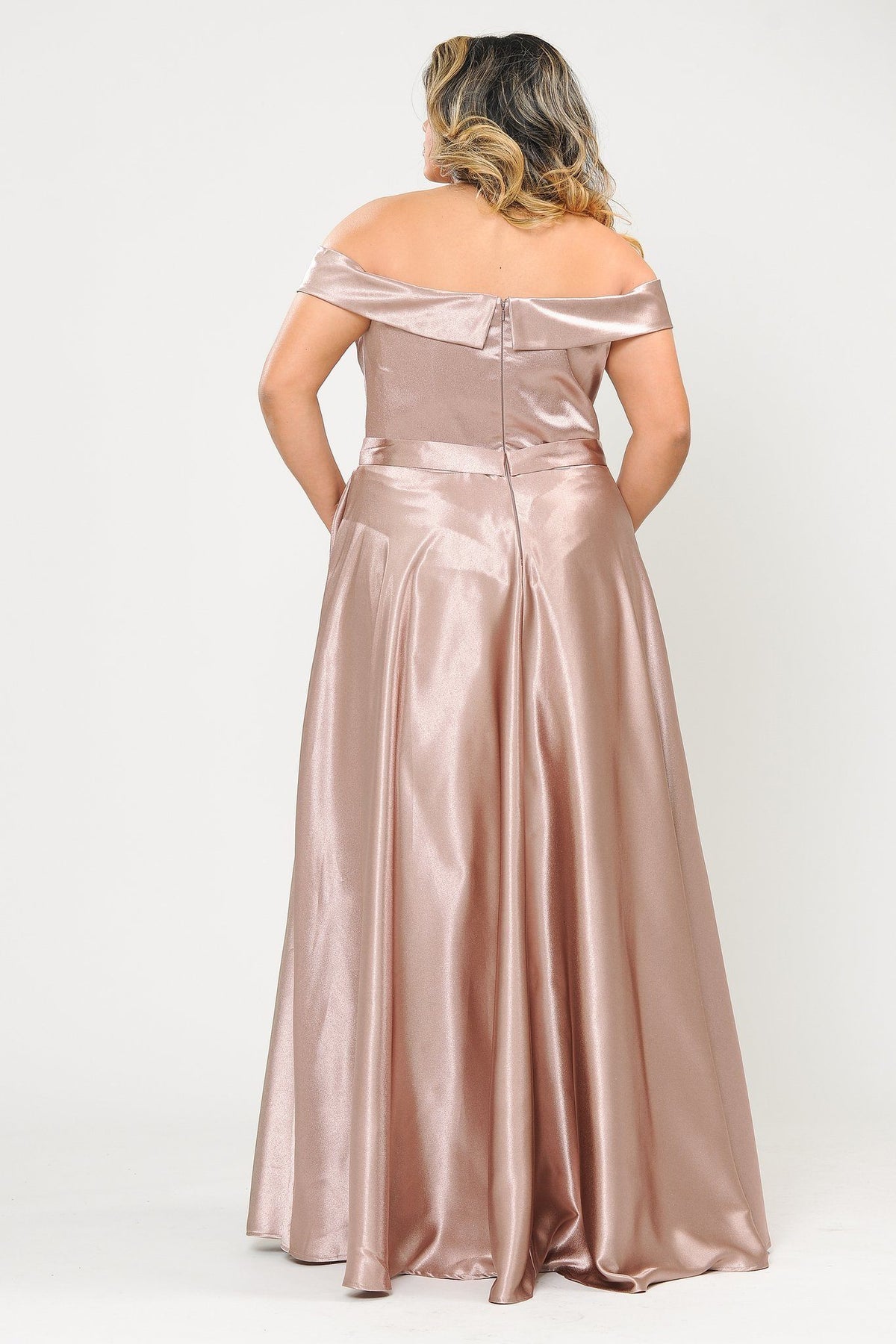 Poly USA W1058 Plus Size Long Off Shoulder Satin Dress