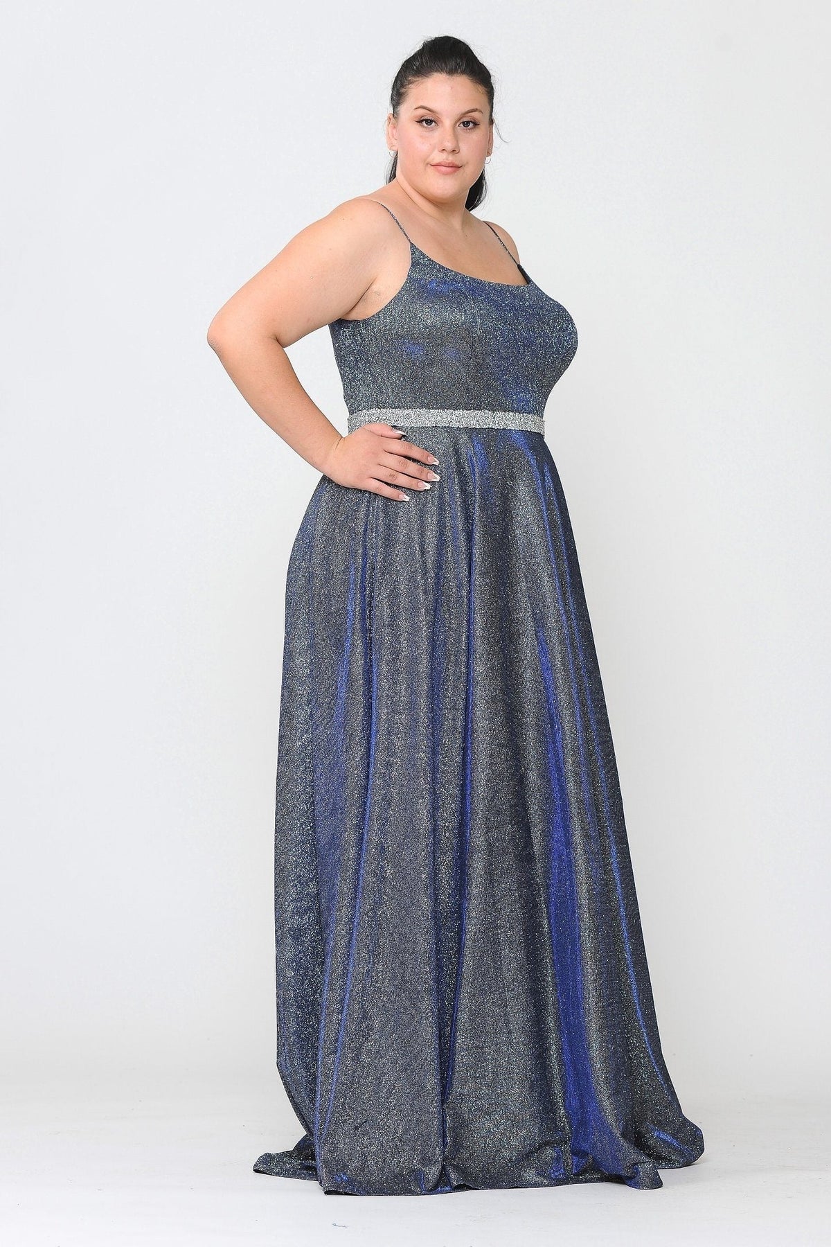 Poly USA W1038 Plus Size Long Square Neck Glitter Dress