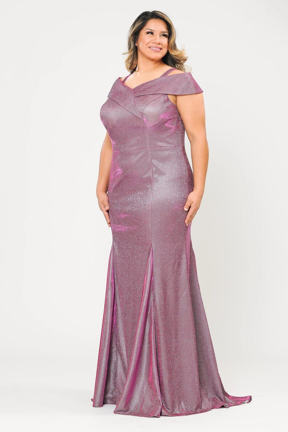 Poly USA W1042 Plus Size Off Shoulder Glitter Mermaid Dress