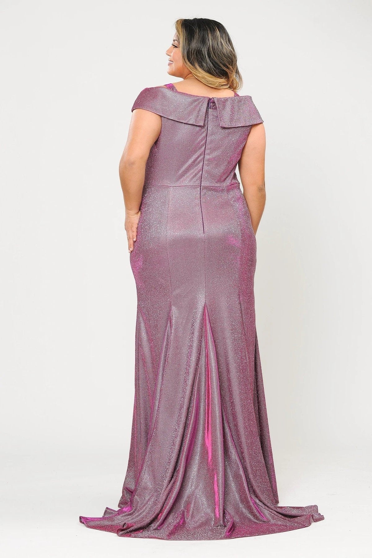 Poly USA W1042 Plus Size Off Shoulder Glitter Mermaid Dress