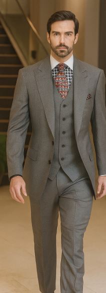 Apollo King Men's Charcoal Grey 2 Buttons Peak Lapel Side Vents Classic Business Suit