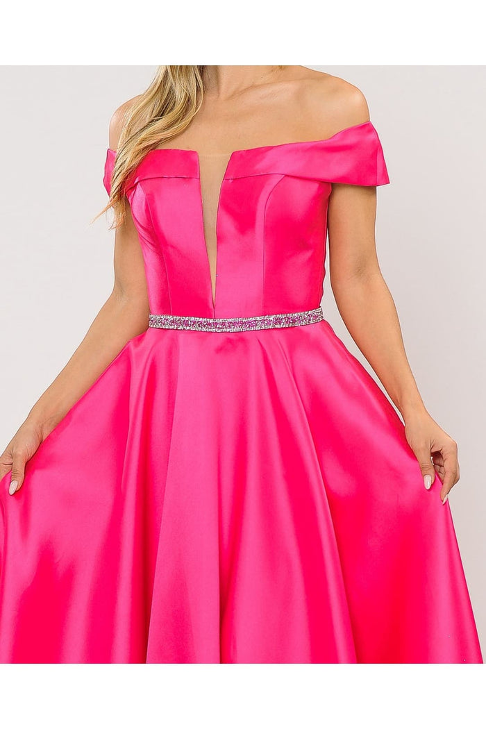 POLY USA 8680 Classy Off The Shoulder Mikado A-Line Bridesmaids Dress