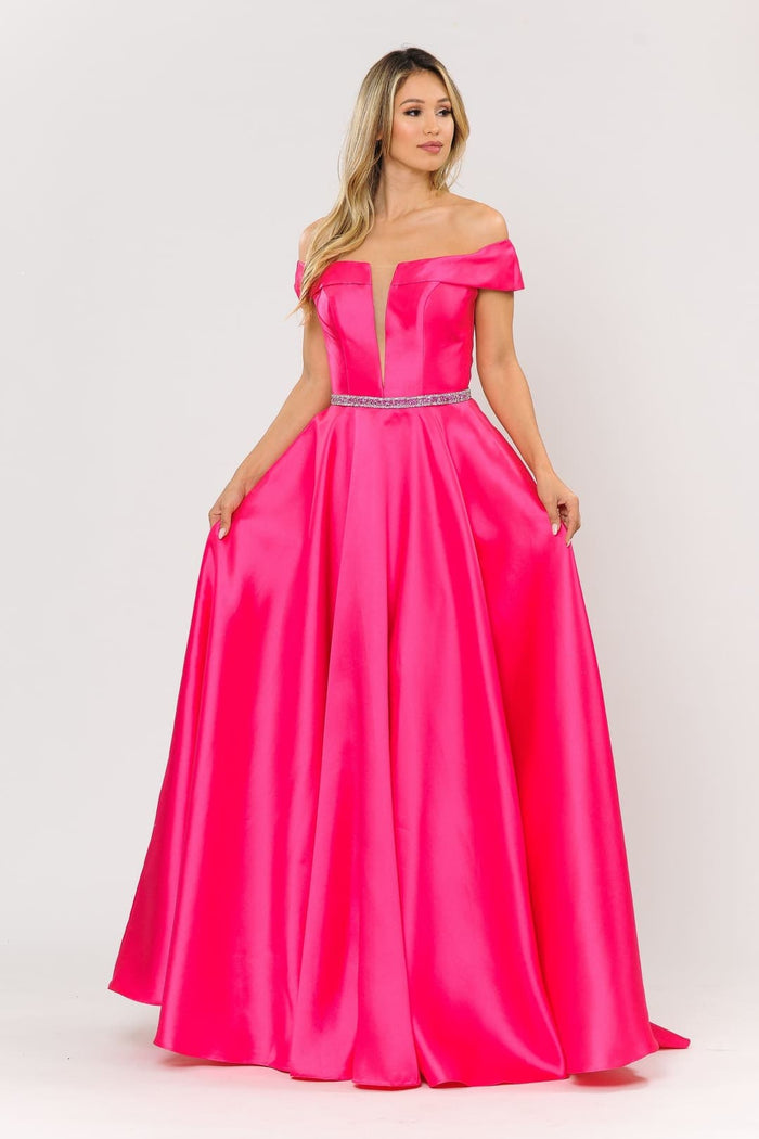 POLY USA 8680 Classy Off The Shoulder Mikado A-Line Bridesmaids Dress