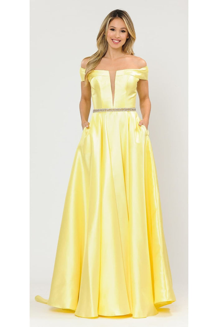 POLY USA 8680 Classy Off The Shoulder Mikado A-Line Bridesmaids Dress