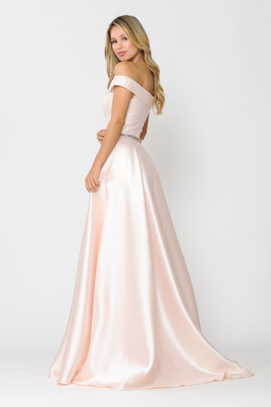 POLY USA 8686 Off Shoulder Simple Mikado Prom Formal Bridesmaids Gown