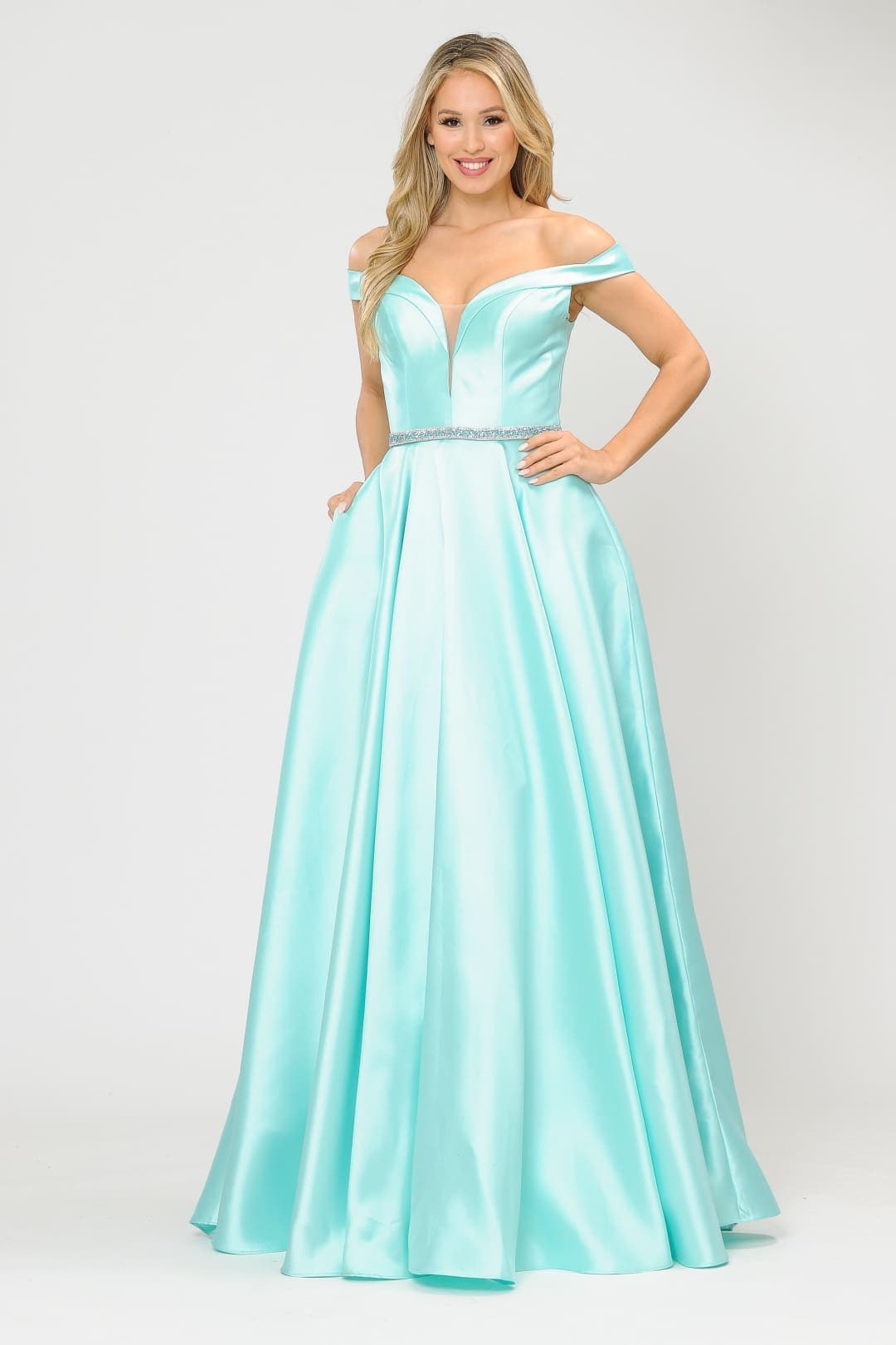 POLY USA 8686 Off Shoulder Simple Mikado Prom Formal Bridesmaids Gown