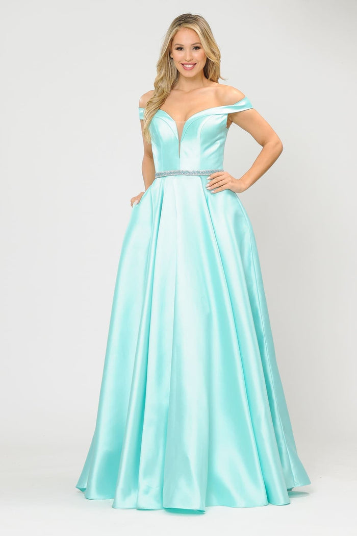 POLY USA 8686 Off Shoulder Simple Mikado Prom Formal Bridesmaids Gown