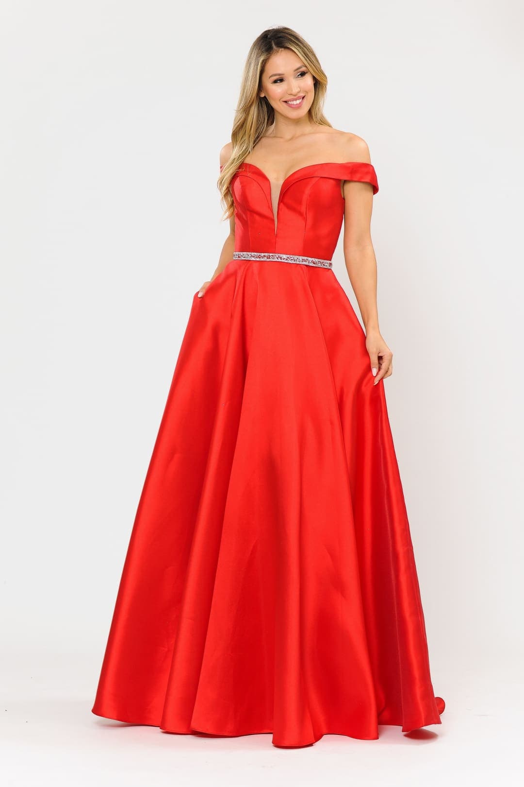 POLY USA 8686 Off Shoulder Simple Mikado Prom Formal Bridesmaids Gown