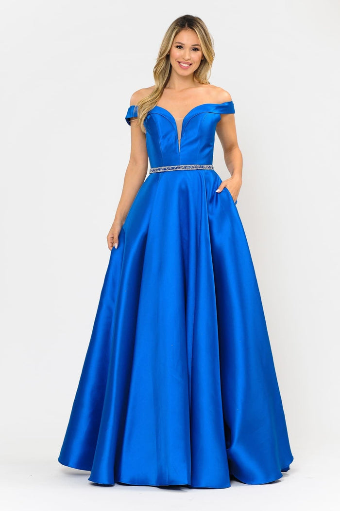 POLY USA 8686 Off Shoulder Simple Mikado Prom Formal Bridesmaids Gown