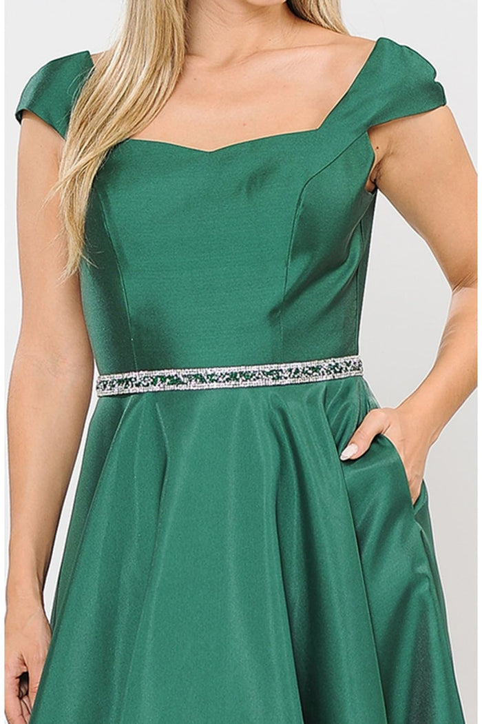 POLY USA 8702 A-line Mikado Cap Sleeve Prom Formal Evening Corset Gown