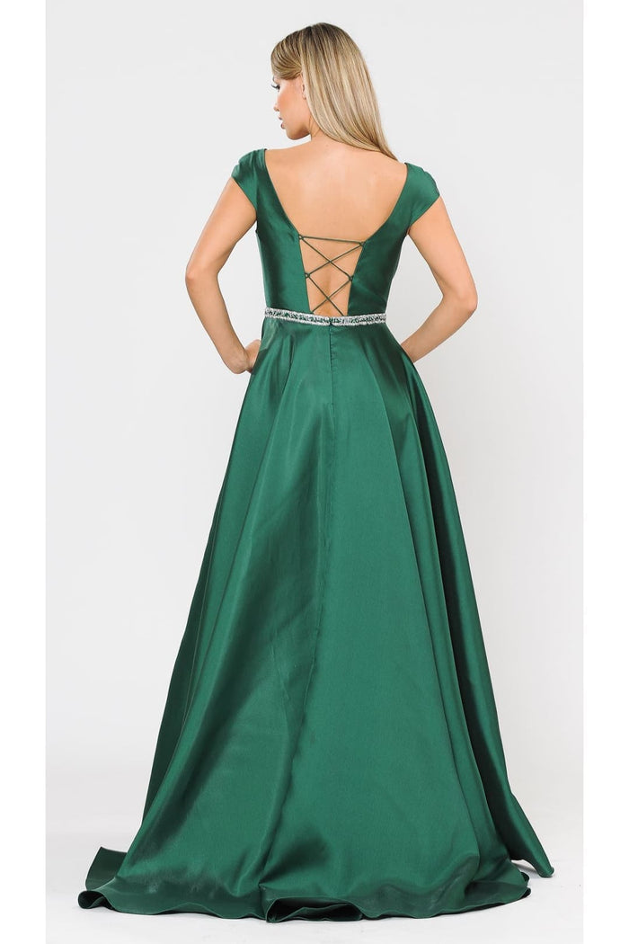 POLY USA 8702 A-line Mikado Cap Sleeve Prom Formal Evening Corset Gown