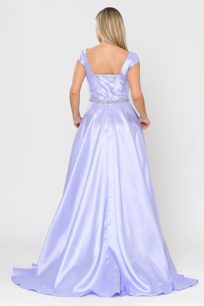 POLY USA 8702 A-line Mikado Cap Sleeve Prom Formal Evening Corset Gown