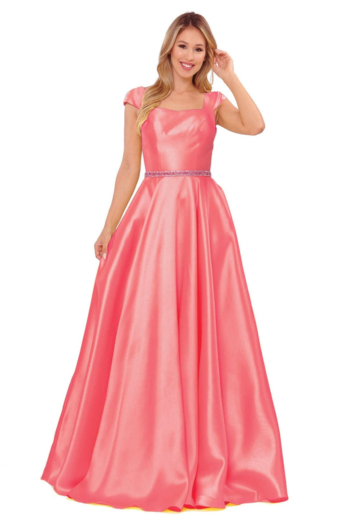 POLY USA 8702 A-line Mikado Cap Sleeve Prom Formal Evening Corset Gown