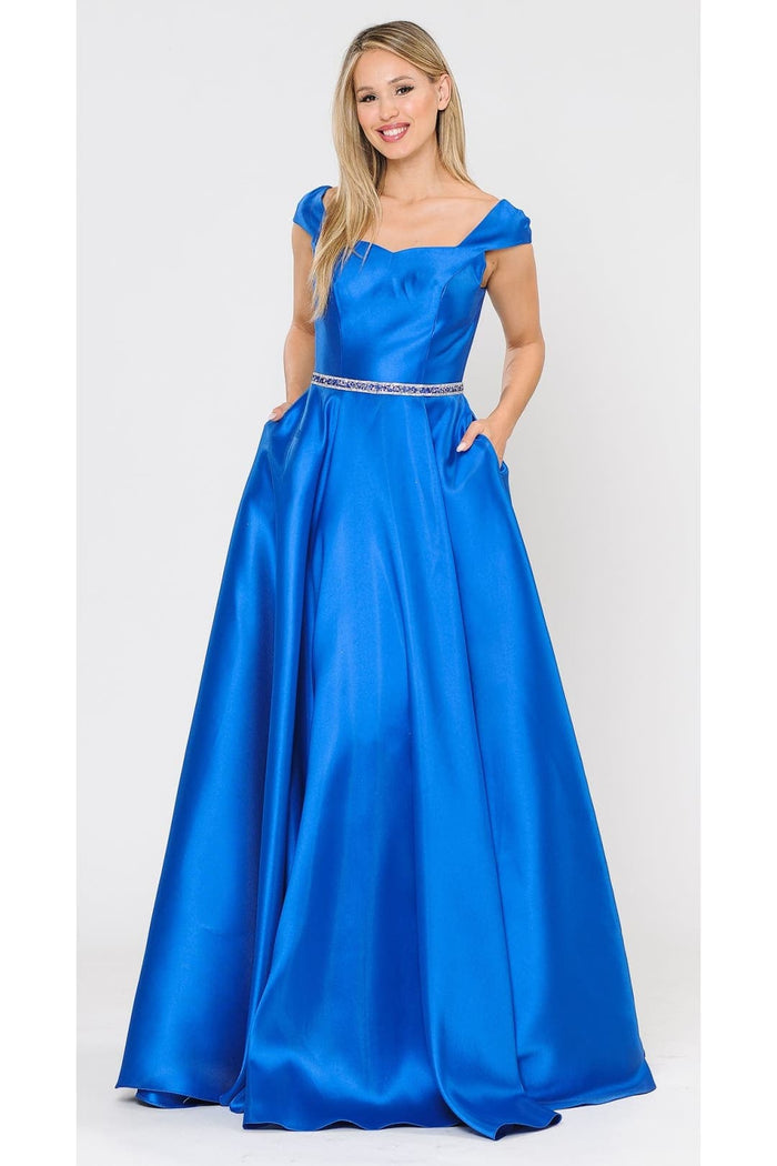 POLY USA 8702 A-line Mikado Cap Sleeve Prom Formal Evening Corset Gown