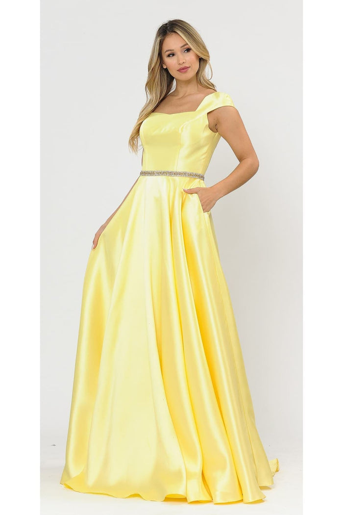 POLY USA 8702 A-line Mikado Cap Sleeve Prom Formal Evening Corset Gown