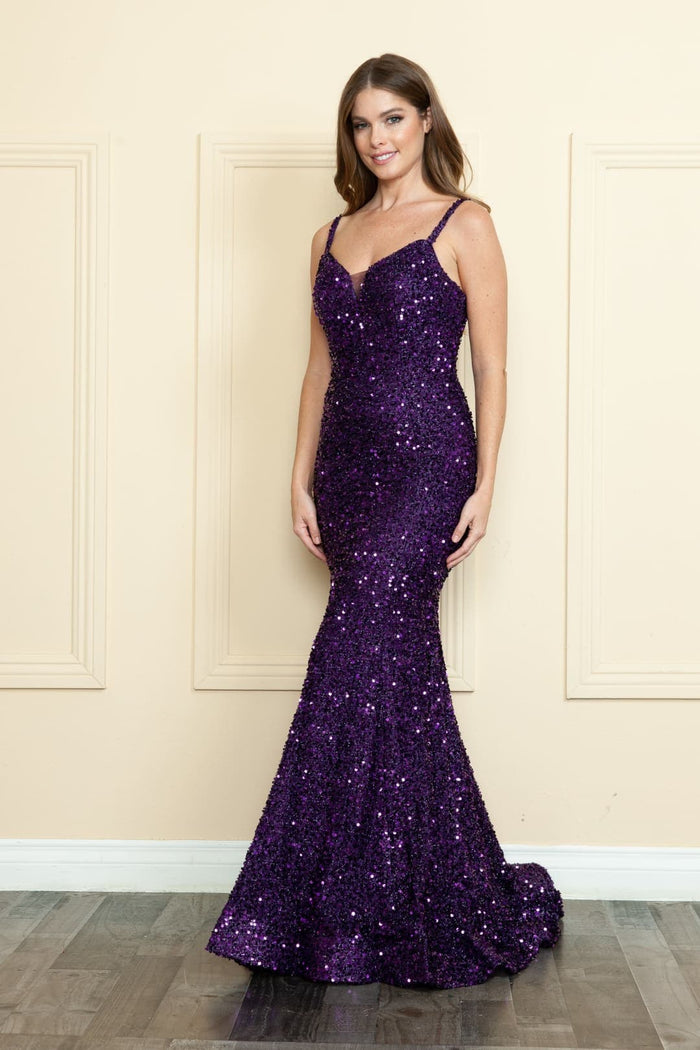 Poly USA 9002 Special Occasion Long Sequined Formal Prom Corset Gown