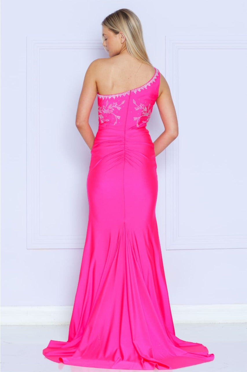 Poly USA 9136 One Shoulder Rhinestone Beaded Evening Gown