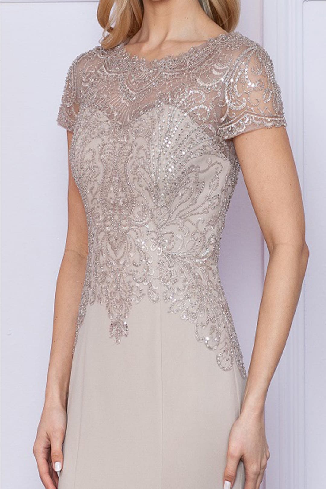 Poly USA 9320 Short Sleeve Beaded Mother Of The Bride Long Gown