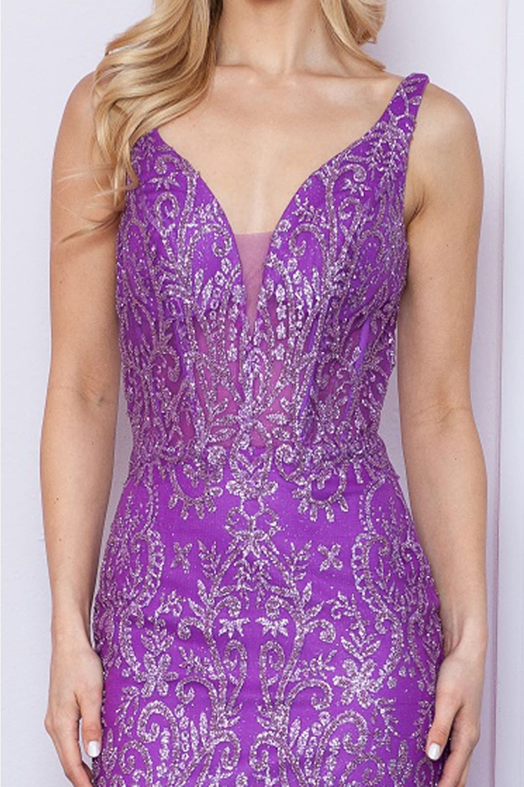 Poly USA 9388 Sleeveless Glitter Mermaid V-Neck Prom Gown