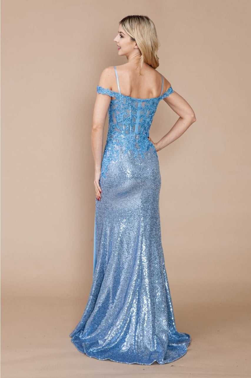 Poly USA 9398 Sheer Floral Appliqued Sequin Pageant Dress