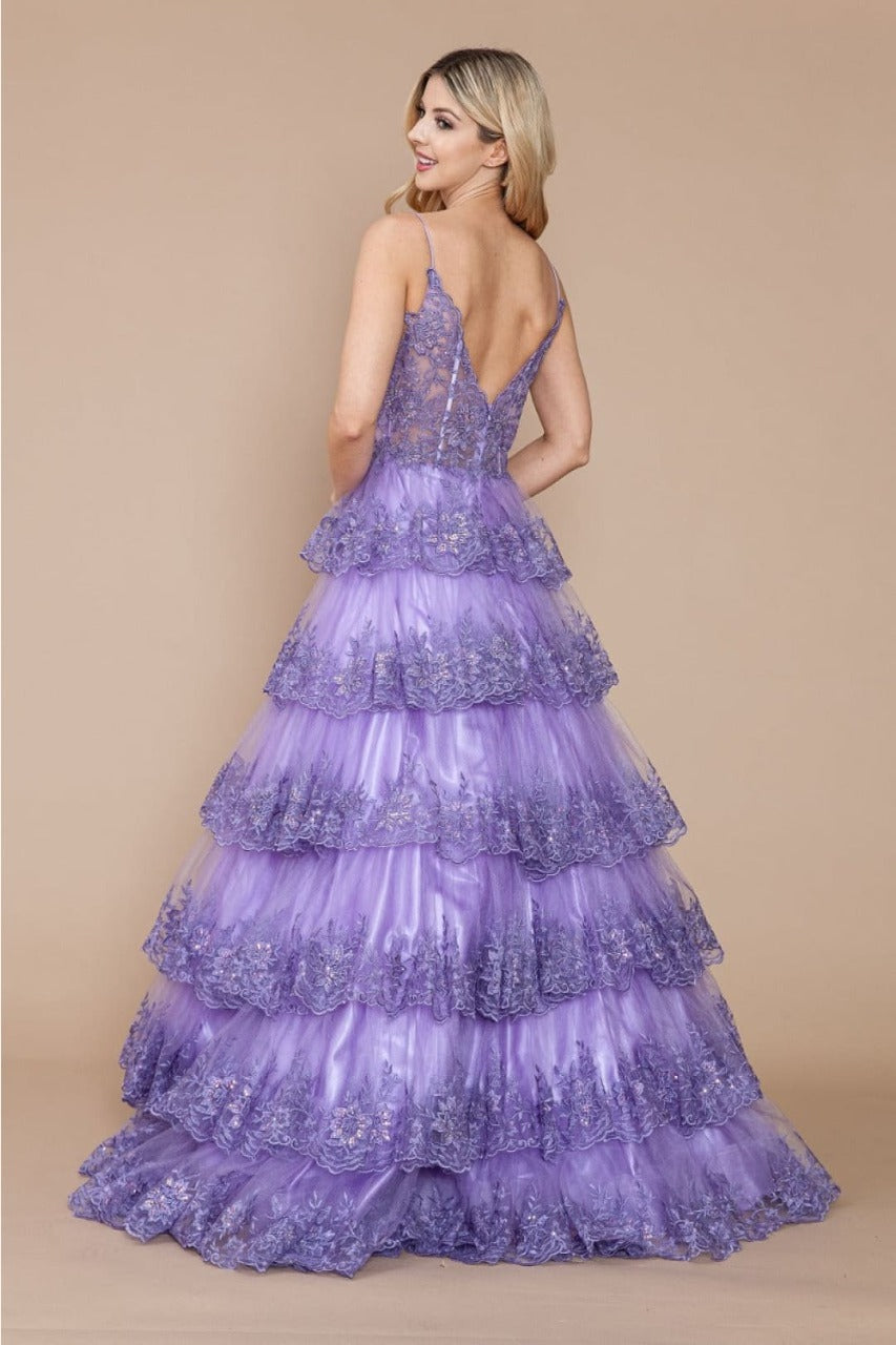 Poly USA 9402 Sleeveless Sheer Bodice Layered Embellished Evening Gown