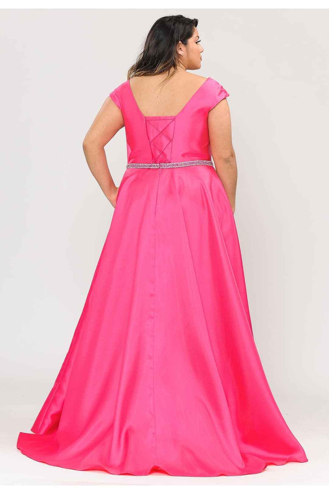 Poly USA W1104 Cap Sleeve A-Line Plus Size Long Prom Evening Gown