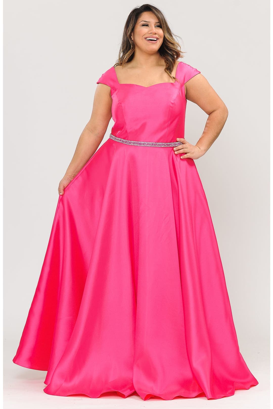 Poly USA W1104 Cap Sleeve A-Line Plus Size Long Prom Evening Gown