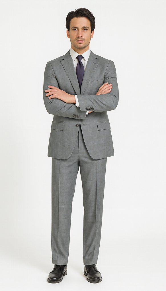 Pompey Collection - Men's Glen Plaid Dress Suit 2 Piece Regular Fit in Gray