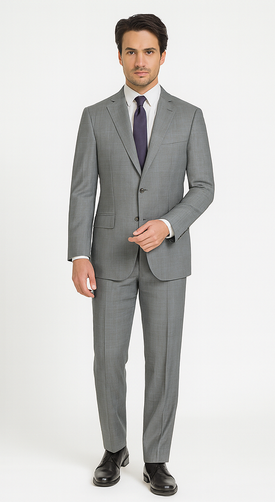 Pompey Collection - Men's Glen Plaid Dress Suit 2 Piece Regular Fit in Gray