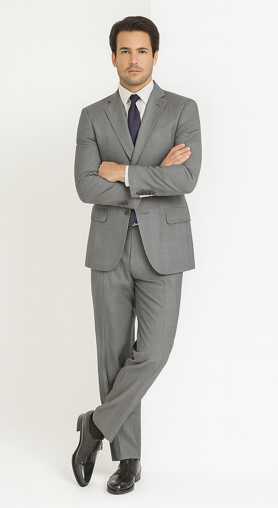 Pompey Collection - Men's Glen Plaid Dress Suit 2 Piece Regular Fit in Gray