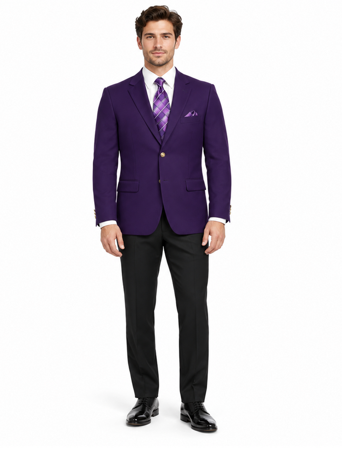 Poplin Fabric Pacelli Solid 2 Button Purple Blazer BLAIR-70049