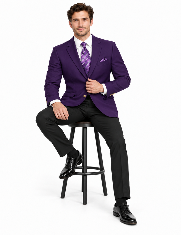 Poplin Fabric Pacelli Solid 2 Button Purple Blazer BLAIR-70049