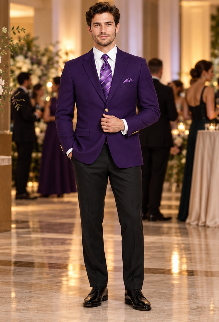 Poplin Fabric Pacelli Solid 2 Button Purple Blazer BLAIR-70049