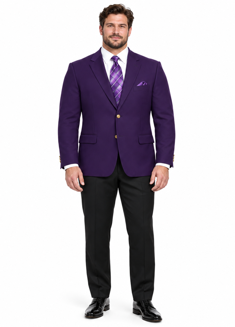 Poplin Fabric Pacelli Solid 2 Button Purple Blazer BLAIR-70049
