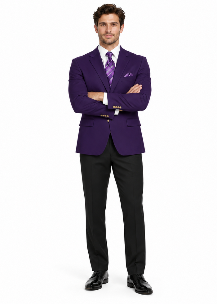 Poplin Fabric Pacelli Solid 2 Button Purple Blazer BLAIR-70049