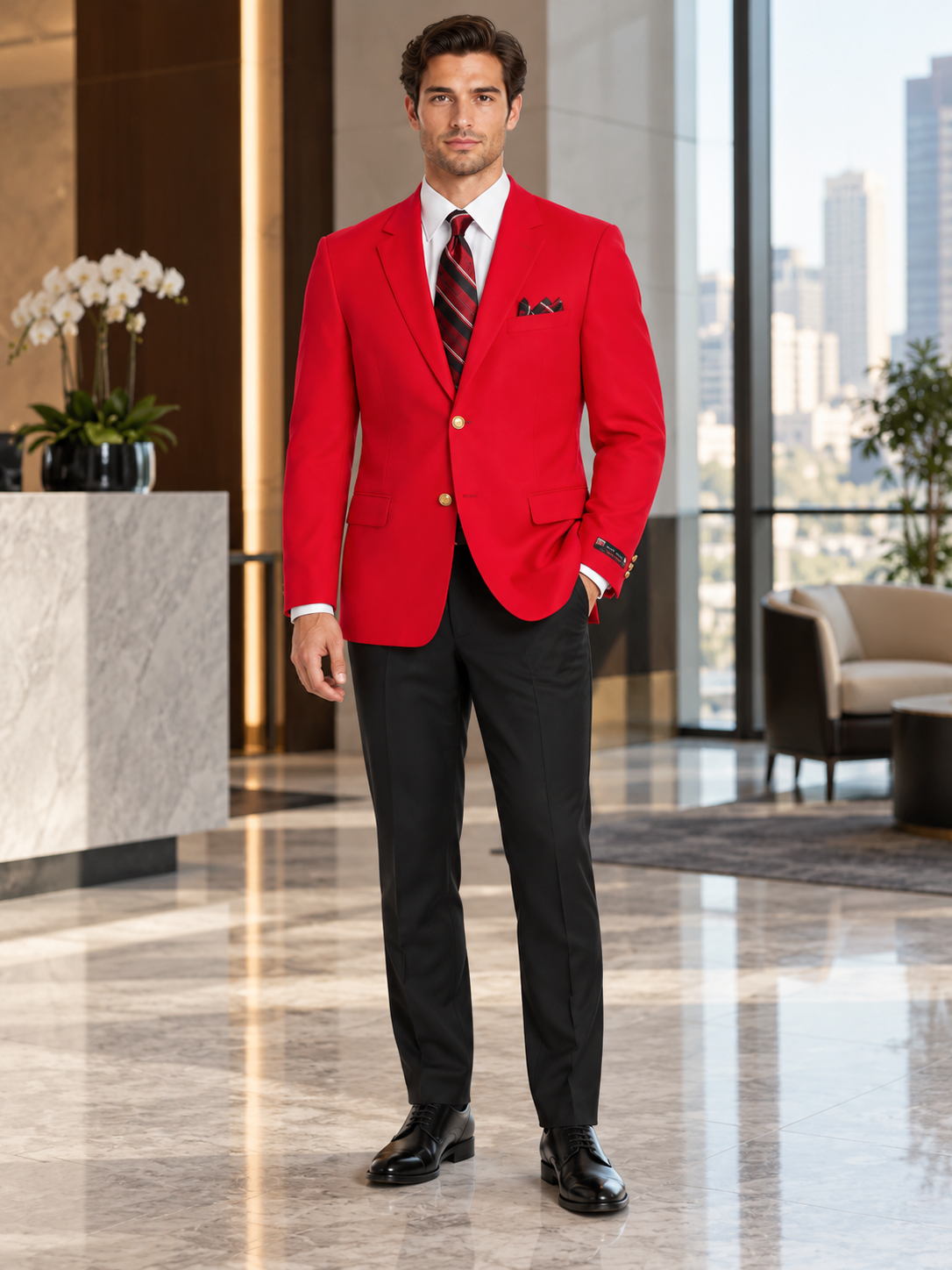 Poplin Fabric Pacelli Solid 2 Button Red Blazer BLAIR-70008