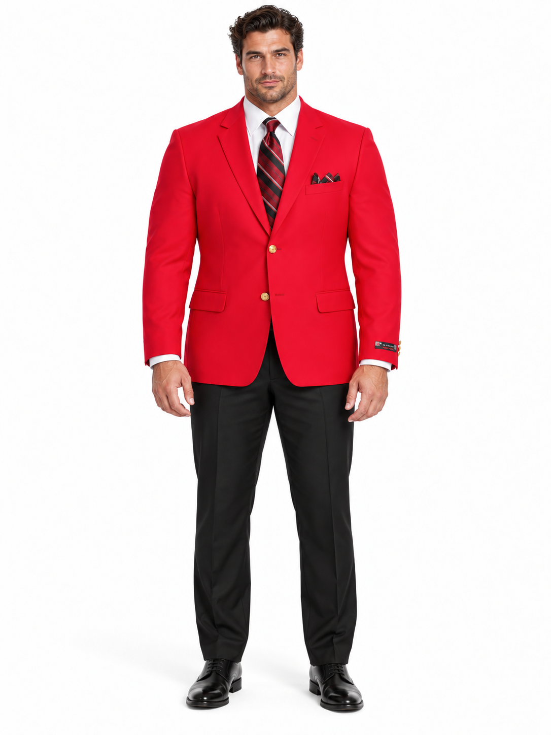 Poplin Fabric Pacelli Solid 2 Button Red Blazer BLAIR-70008