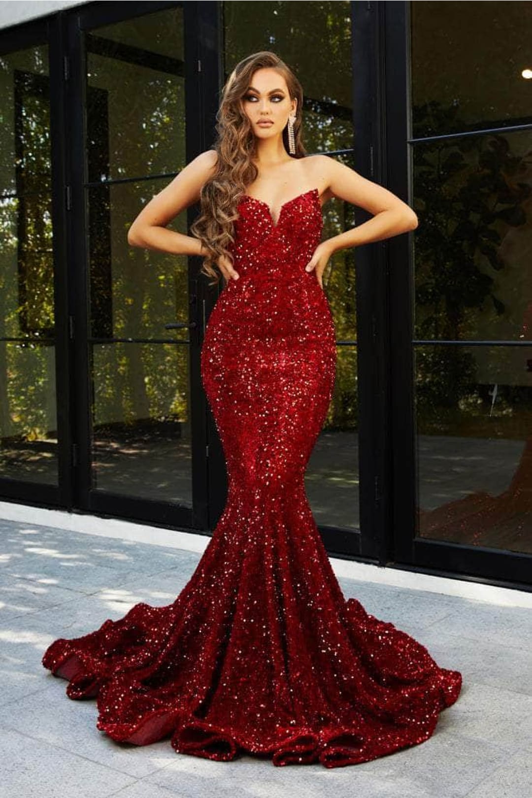 Portia and Scarlett PS21208 -long- Strapless Velvet Sequin Gown