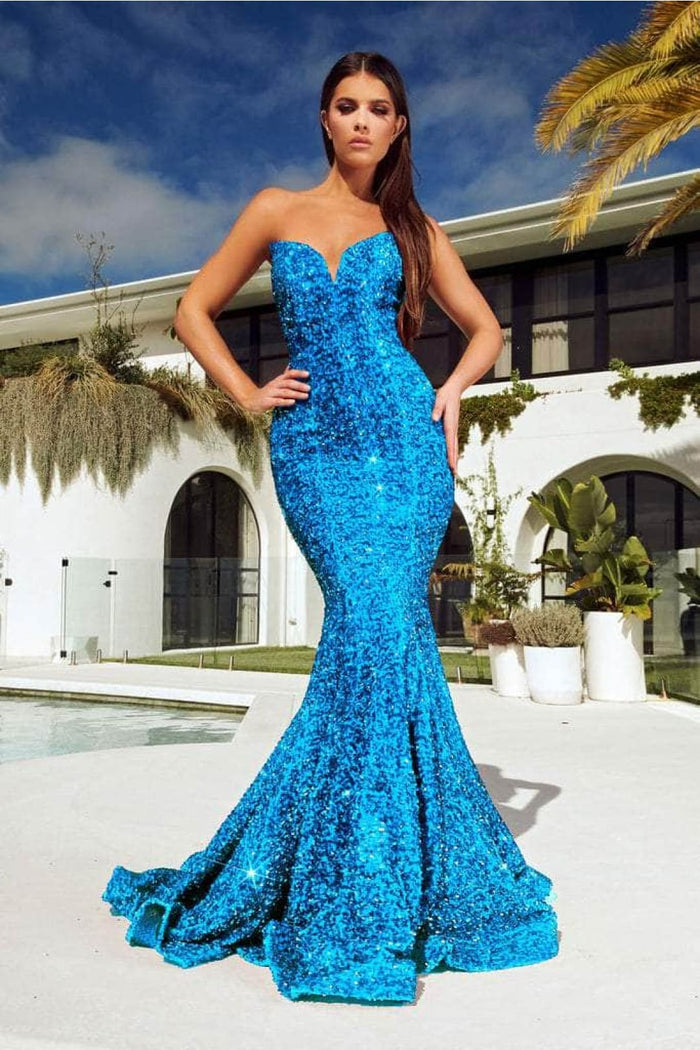 Portia and Scarlett PS21208 -long- Strapless Velvet Sequin Gown
