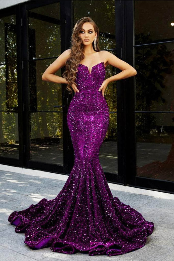 Portia and Scarlett PS21208 -long- Strapless Velvet Sequin Gown