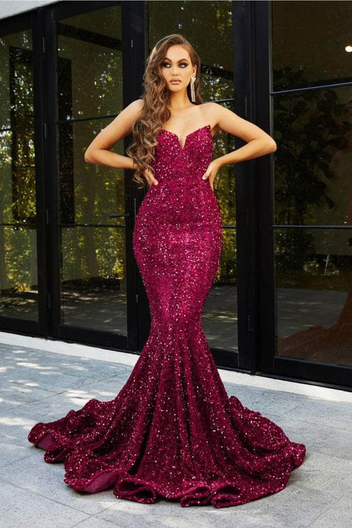 Portia and Scarlett PS21208 -long- Strapless Velvet Sequin Gown