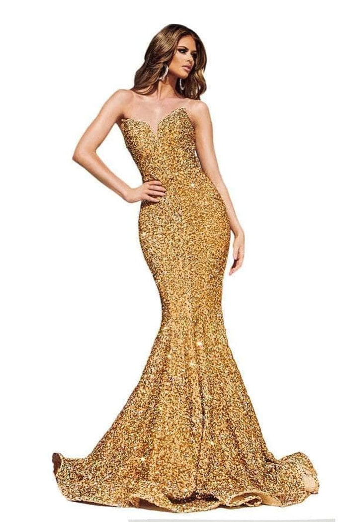 Portia and Scarlett PS21208 -long- Strapless Velvet Sequin Gown