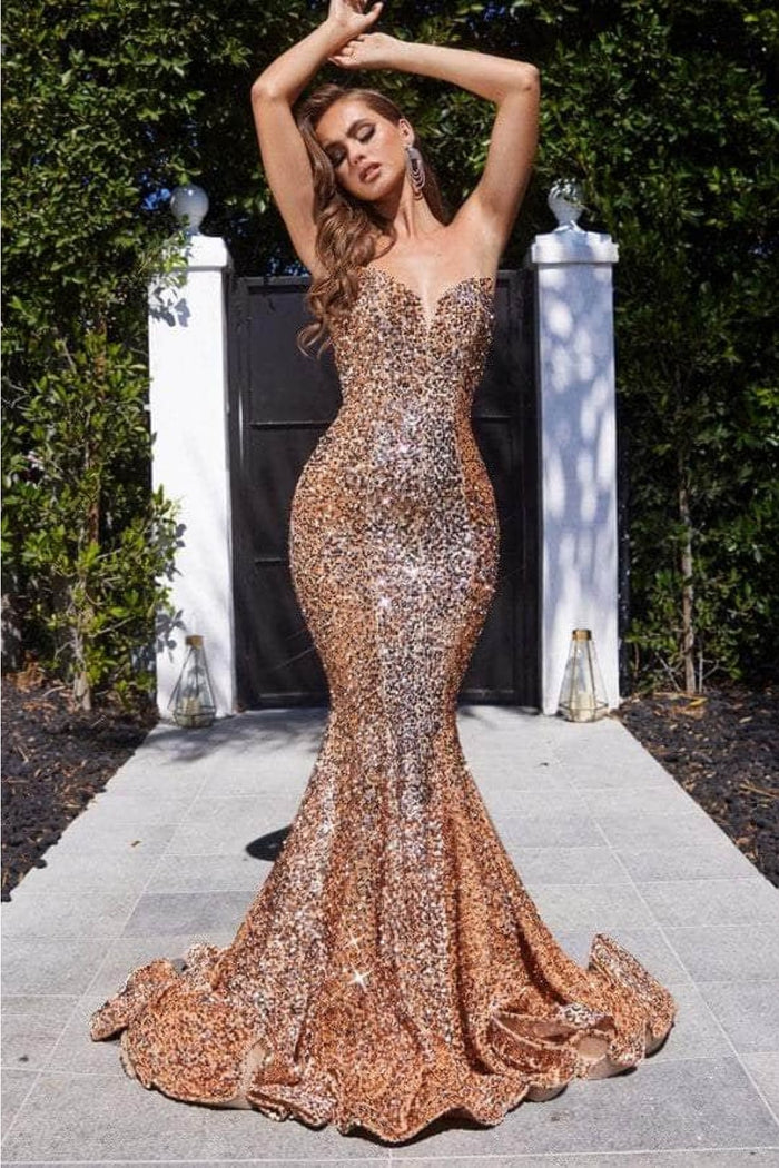 Portia and Scarlett PS21208 -long- Strapless Velvet Sequin Gown