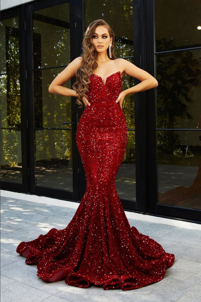 Portia and Scarlett PS21208 Strapless Mermaid Sequin Long Prom Gown