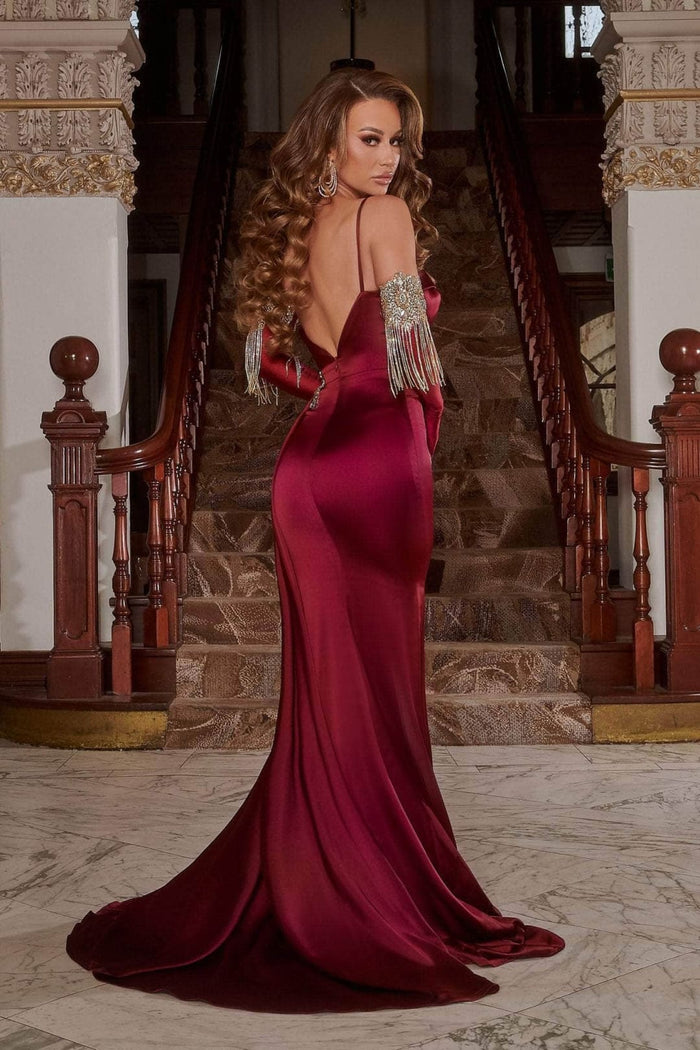 Portia and Scarlett PS22122 -long- Metallic Accent Neckline Trumpet Gown for a Daring Statement