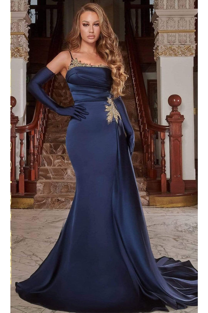 Portia and Scarlett PS22122 -long- Metallic Accent Neckline Trumpet Gown for a Daring Statement
