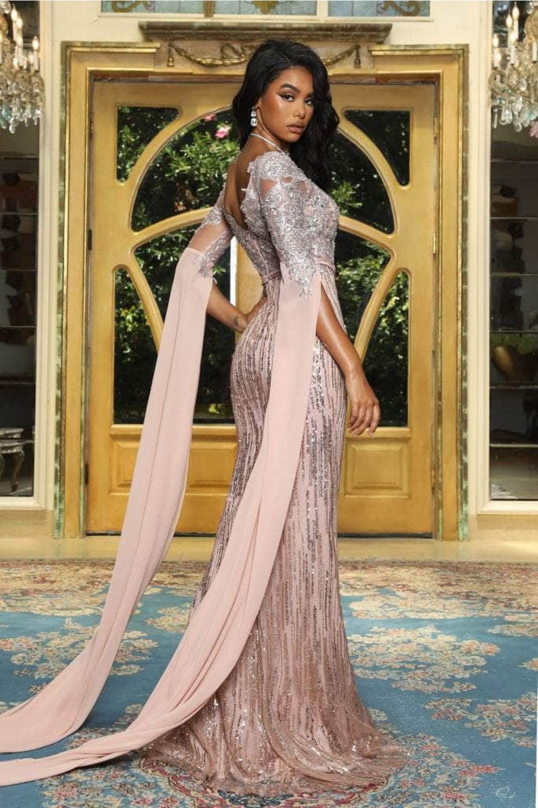Portia and Scarlett PS22168 -long- Bat Sleeved Embellished Mermaid Gown for a Unique Silhouette
